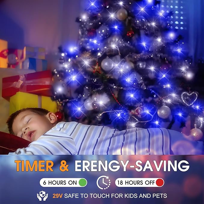 KNONEW 600ft 1500 LED Christmas String Lights Outdoor 8 Modes & Timer Fairy Light Plug in Waterproof for Xmas Yard Tree Wedding Party Holiday Decorations (Blue and White)