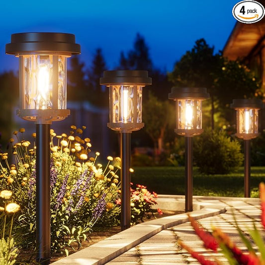 XMCOSY+ Solar Garden Lights Waterproof - 20 LM Solar Pathway Lights, Water Lens Glass Outdoor Lighting for Garden Yard Walkway Driveway Landscape (Warm White)