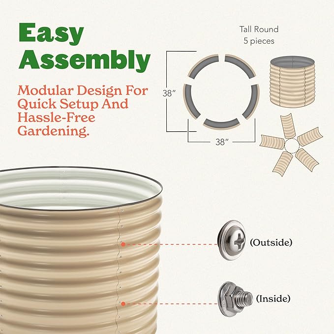 Epic Gardening 5-in-1 Modular Galvanized Raised Garden Bed Kit, 30" Short Metal Planter Box, Durable Aluzinc Steel Raised Garden Bed Outdoor for Vegetables, Herbs, Flowers & Fruits - Round Light Clay