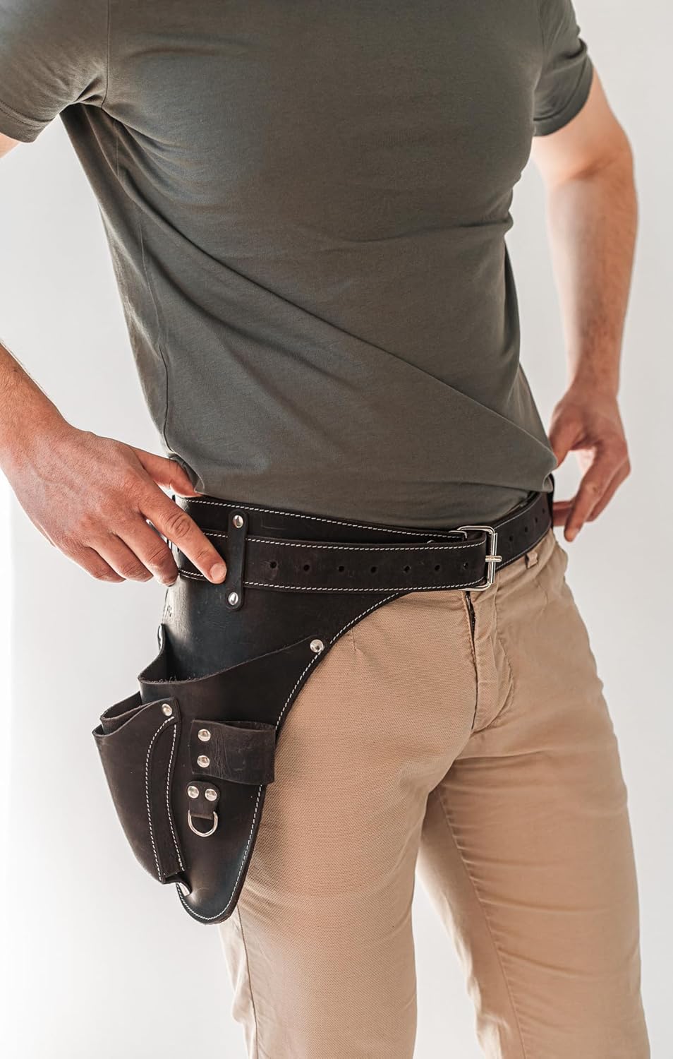 Garden Florist Tool Belt for Men | Leather Tool Belt for Women | Handmade Belt for Gardener, Electrician, and Carpenter | Leather Florist Belt (Brown CrazyHorse) (Black with engraving, one size)