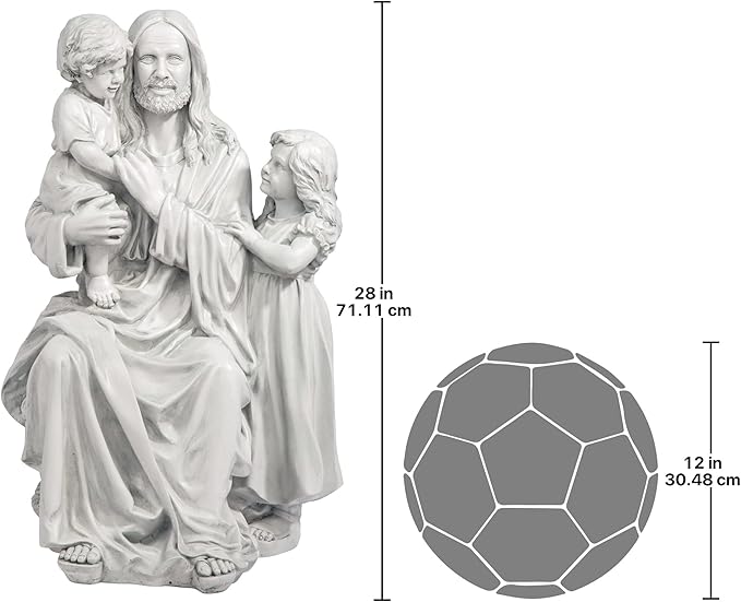 Design Toscano He Loves the Little Children Indoor/Outdoor Holy Religious Garden Statue, 28 Inches High, Cast Stone Resin, Antique Stone Finish