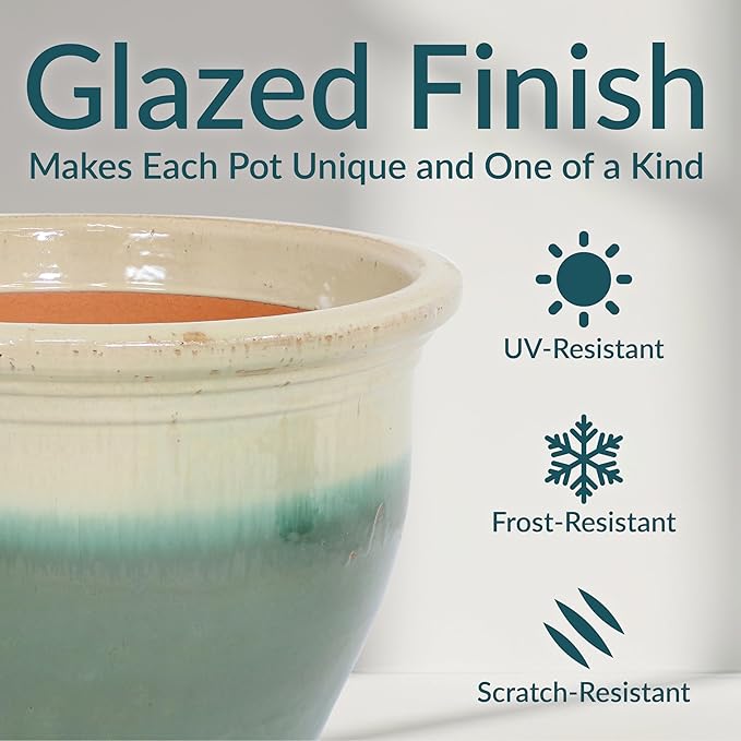 Sunnydaze Studio Large Ceramic Plant Pot - Round Outdoor Glazed Ceramic Planter Pot with Drainage - Gray - 18.5"