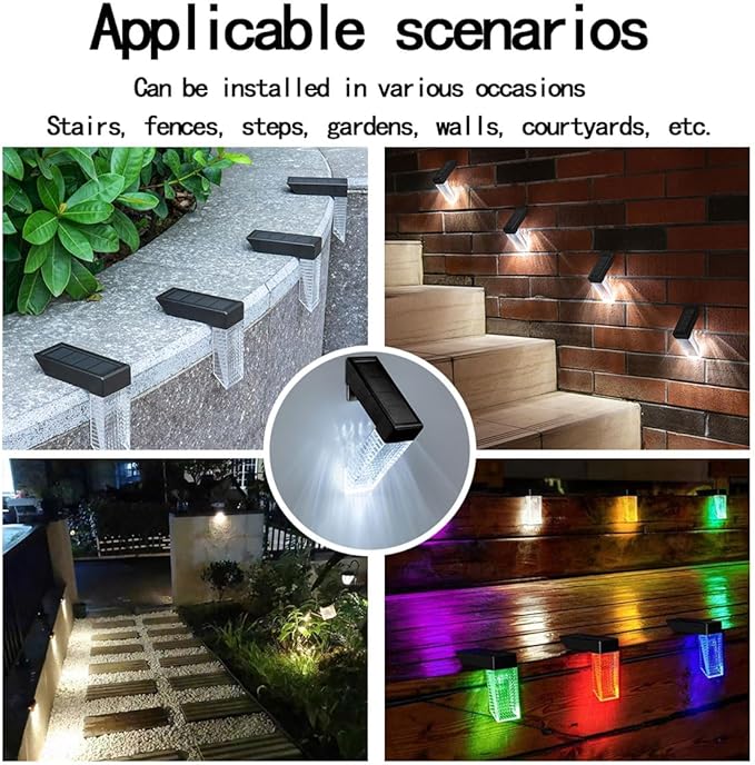 [4-Pack] Outdoor Solar Lights, Waterproof Induction Stair Step Lights, IP65 Waterproof, Automatically Light up at Dark, Suitable for Stairs, Garden Fences, Flower Bed Decorations and terraces