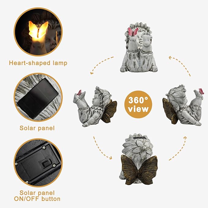 Garden Fairy Outdoor Solar Decor,Fairy Garden,Garden Sculpture,Resin Ornaments for Patio Lawn Yard Porch,Playful Garden Flower Fairy Statues for Outside Angel Gifts,7.91 Inches Tall