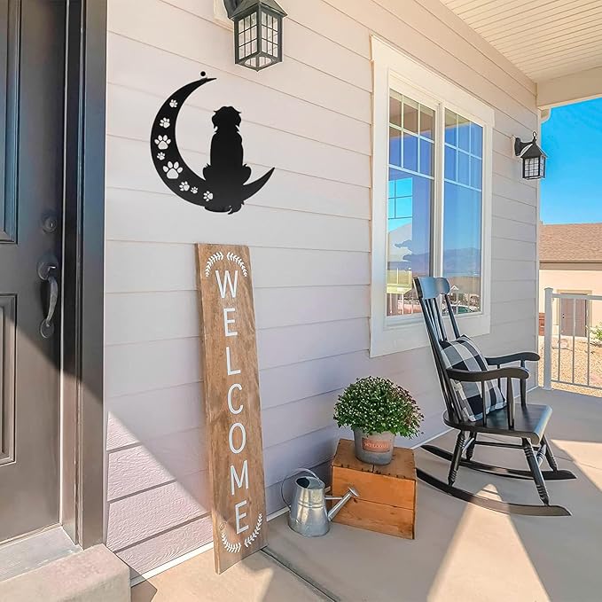 Dog Metal Wall Art Outdoor Decor- 12" Black Dog Metal Wall Sculpture Statues Wall Art Hanging Decoration,Dog Lover Gift,Dog Decor Gift for Indoor Outdoor,Garden,Farmhouse,Balcony Patio and Bedroom