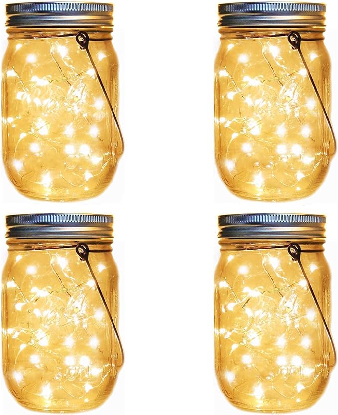 Solar Lantern Mason Jar Hanging Lights,4 Pack 30 Led Fairy Firefly Starry String Jar Lights (Mason Jars/Hangers Included),for Mason Jar Patio Garden Lanterns Wedding Table Decor Light
