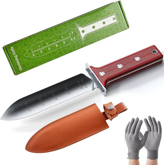 Gardening Hori Hori Garden Knife - Gardening Knife,Soil Knife, Serrated Side Weeding Knife,Digging Knife,Garden Knives With Sheath,Full Tang Hori Hori Knife