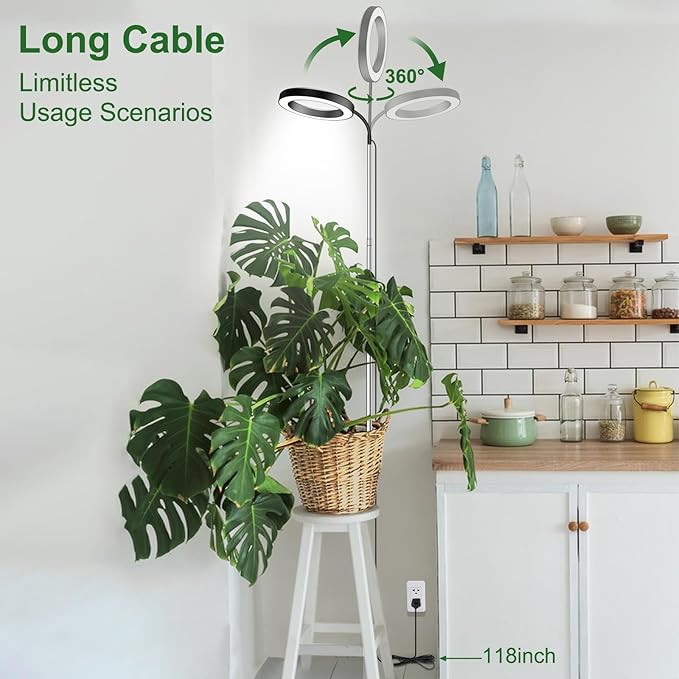 wolezek Grow Lights for Indoor Plants Full Spectrum, 80 LEDs 3 Colors Grow Light, 65in Large Plant Lights for Indoor Growing with 360°Gooseneck, 6/12/16H Timer, 5 Brightness, Height Adjustable, Black