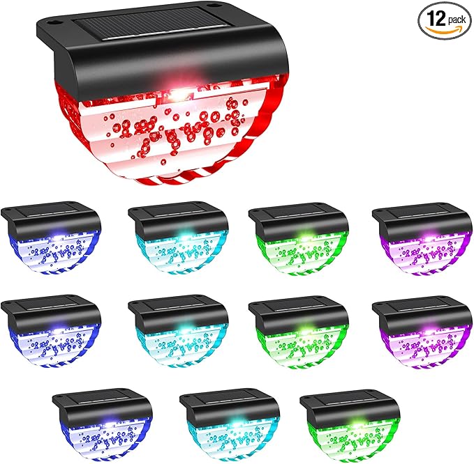 12 Pack Solar Deck Lights Outdoor, Solar Step Lights Waterproof for Outside, Yard, Patio, Garden, Pool, Railing, Stairs, Fence (Color Changing)