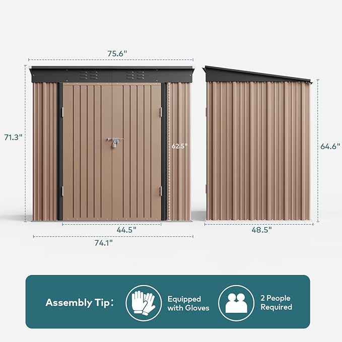 Gizoon 6' x 4' Outdoor Storage Shed with Double Lockable Doors, Anti-Corrosion Metal Garden Shed, Waterproof Shed Outdoor Storage Clearance for Backyard Patio Lawn-Brown