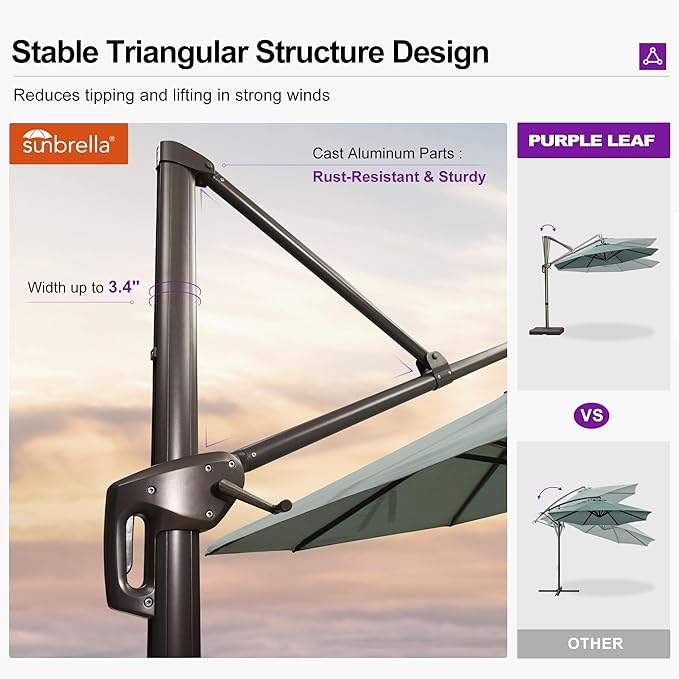 PURPLE LEAF 10FT Cantilever Patio Umbrella with 360-degree Rotation Aluminum Round Outdoor Offset Handing Umbrella for Patio Pool, Sprout Green