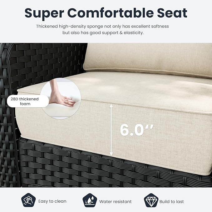 3 Pieces Outdoor Patio Furniture Sets with Single Chairs with 6-inch Thick Cushion and Side Table for Deck Lawn