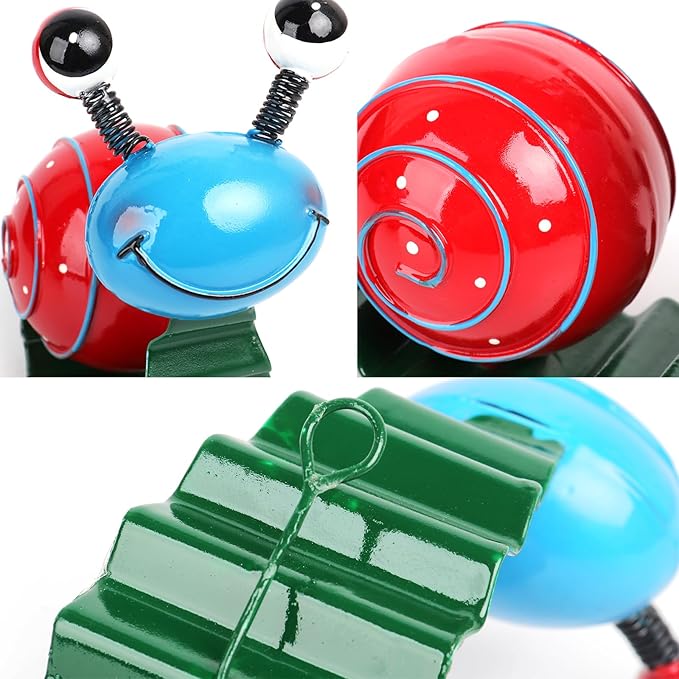 Metal Garden Decor Cute Snail Yard Art Outdoor Lawn Patio Ornament Fence Decorations for Outside - Set of 2(Red,Green)
