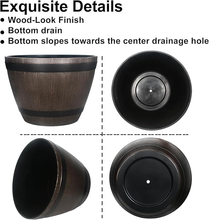 Large Whiskey Barrel Planter for Outdoor Plants - Flower Pots Garden Wine Barrel Planter Outdoor - 21" D x 15" H