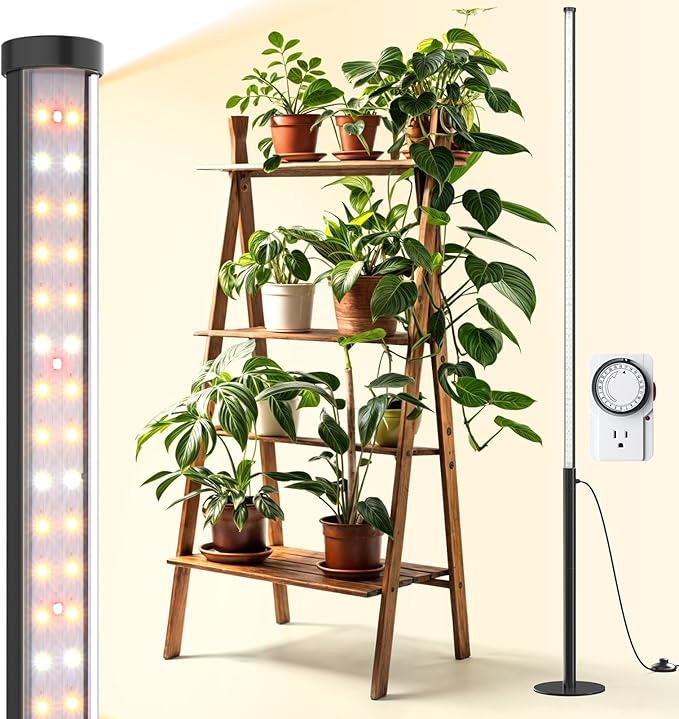 Barrina T10 Pro Standing Grow Light with Timer, 42W, 169 LEDs, Full Spectrum Vertical Grow Light for Indoor, Wide Coverage, 4FT to 5.6FT Height with Foot Switch, Ideal for Flowering and Tall Plants