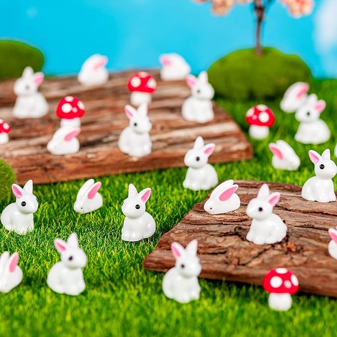 Miniature Rabbit Figurines, 100Pcs Mini Resin Bunny Animals Toy, Miniature Rabbit for Landscape Ornaments Miniature Garden Decor Potted Plant,Cake Topper Decoration
