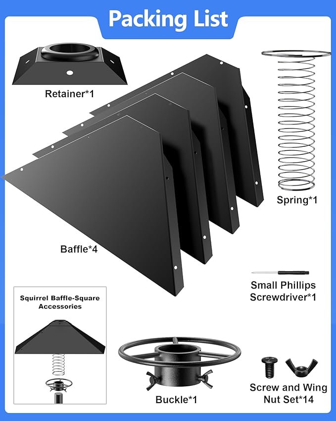 Metal Squirrel Baffle - Squirrel Baffle for Bird Feeder Pole, Upgrade Spring Motion Design for Better Defense, 19 Inch Heavy Duty Guard for Outside Bird Feeder Pole Mount
