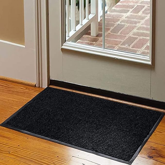 fani Heavy Duty Large Outdoor Indoor Entrance Black Doormat Waterproof Low Profile Entrance Rug Front Door Mat Patio Anti-Skid Rubber Back, 48x72 inch (Black)