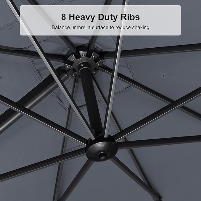 PURPLE LEAF 8.2' X 11.5' Tilting Patio Umbrella with Base Outdoor Cantilever Swivel Rectangle Umbrella Offset Umbrella with 360-degree Rotation for Garden Deck Pool Patio Light Grey