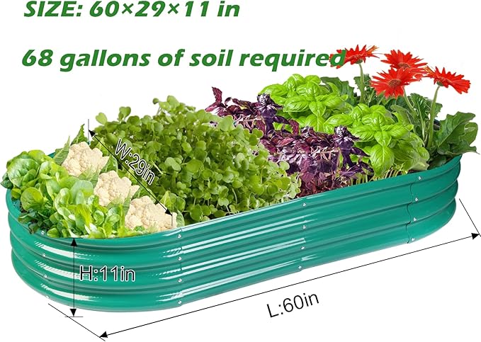 Raised Garden Bed Galvanized Planter Box Outdoor, Rot-Resistant Metal Garden Bed Planter for Vegetables Flower Herb (4- Green)