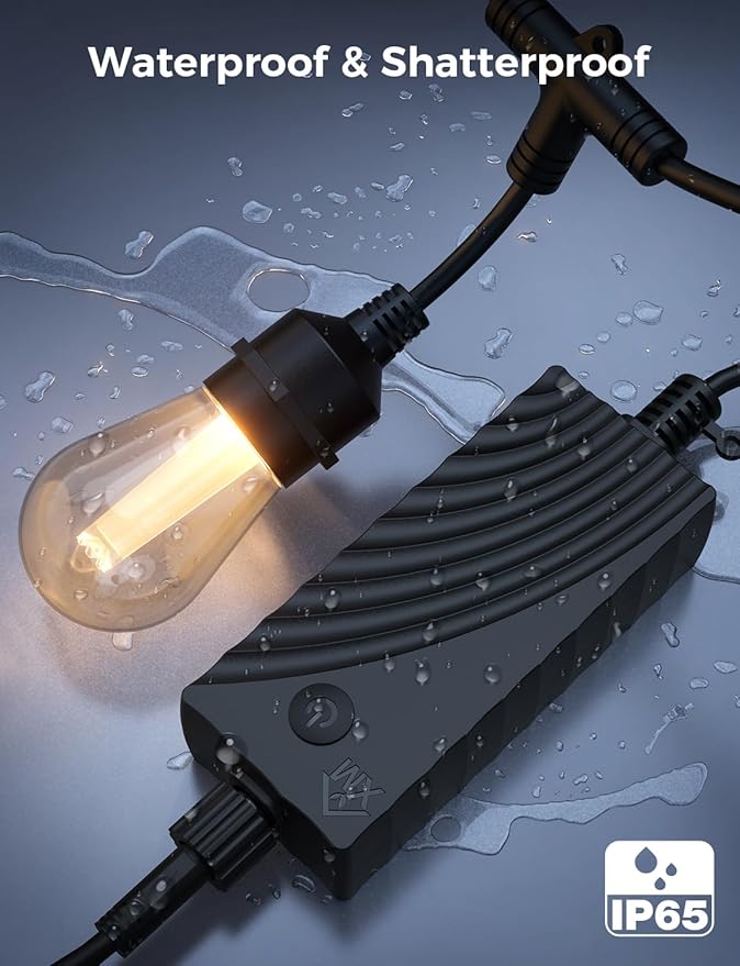 XMCOSY+ Outdoor String Lights Smart, 49Ft RGBCWIC Patio Lights Waterproof, App Control, Compatible with Alexa, Color Changing LED String Light for Outside Yard Garden Porch