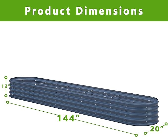 KFN 2PCS 12x1.8x1FT Galvanized Raised Garden Bed,Raised Garden Bed Kit-Oval Metal Vegetable Box,Large Planter Flower Boxes Outdoor,Planting for Vegetables,Flower,Herb,Grey,0.7mm