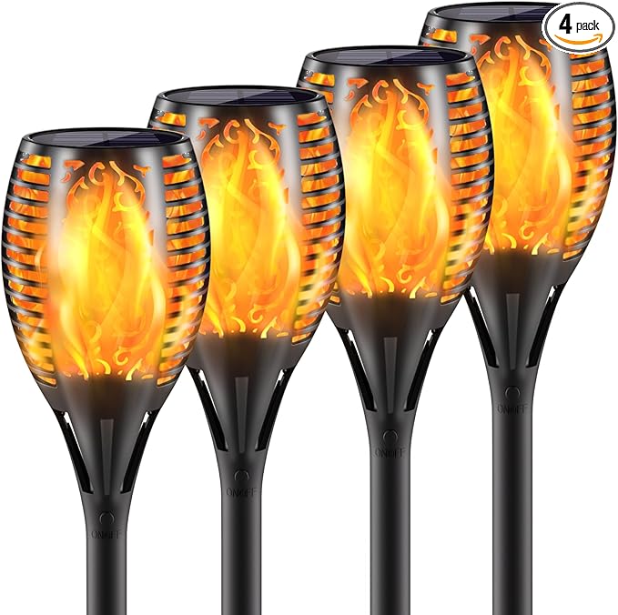 Upgraded Larger Solar Torch Lights, 43" Flickering Flame Solar Lights, Waterproof Outdoor Solar Landscape Decoration Lighting 96 LED Auto On/Off Garden Patio Yard Pathway,Black 4 Pack (4)