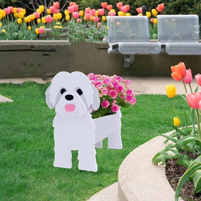 Shih Tzu White Dog Planter Plant Pots,Cute Garden Dog Flower Planter,Dog Planters Birthday Gifts for Women,Office,Indoor/Outdoor Decor（9.45 * 8.98 * 13.5in）