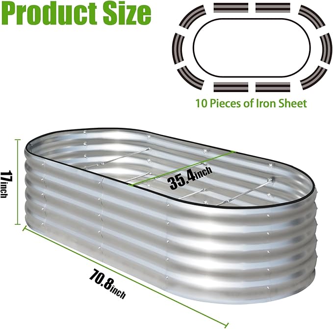SnugNiture Galvanized Raised Garden Bed, 6x3x1.5ft Oval Metal Planter Box for Planting Outdoor Plants Vegetables
