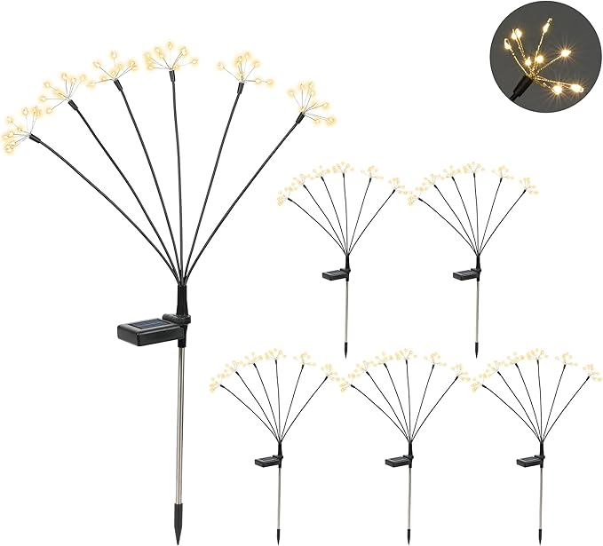 Solar Garden Decor Lights Outdoor, Solar Powered Lights Waterproof for Yard Patio Porch Flowerbed, Fairy Gardening Supplies Gifts Firwork(6 Pack Warm White)