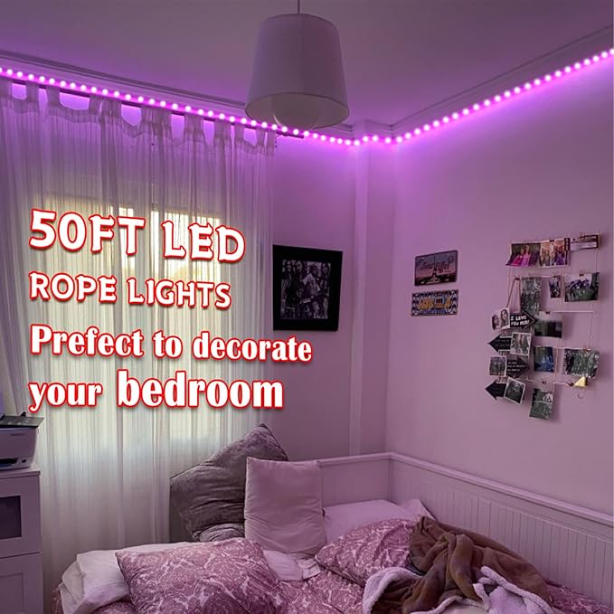 50Ft 600 LED Rope Lights Outdoor, Pink Flexible Tube Light Waterproof Plug in 8 Modes Timer Memory, Permanent String Lights for Tree,Pool, Bedroom, Fence, Garden, Indoor, Outside Decorations