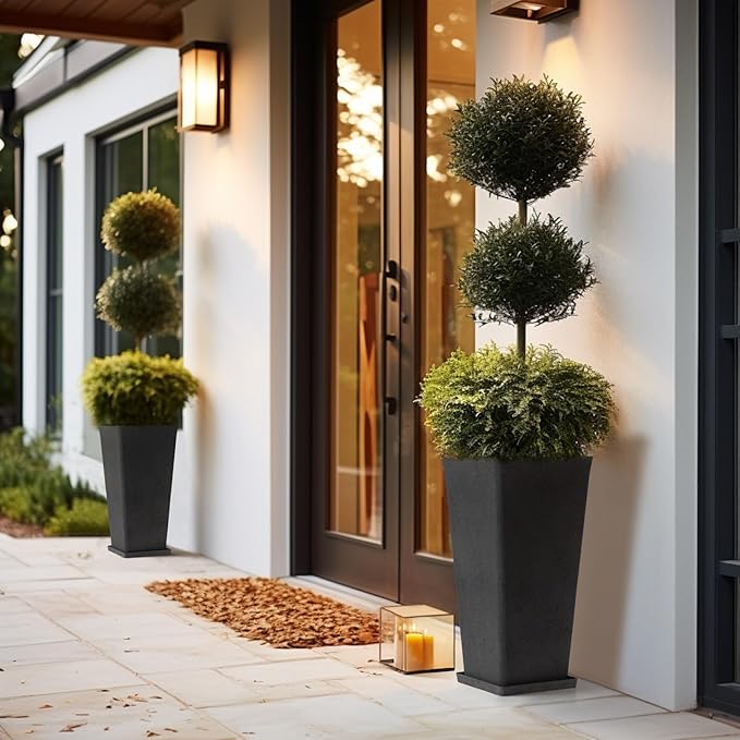 LA JOLIE MUSE 30 Inch Tall Planters for Outdoor Plants, 2 Sets Concrete Grey, Tall Outdoor Planters, Modern Square Outdoor Planters, Tall Large Planters for Front Door, Patio and Deck
