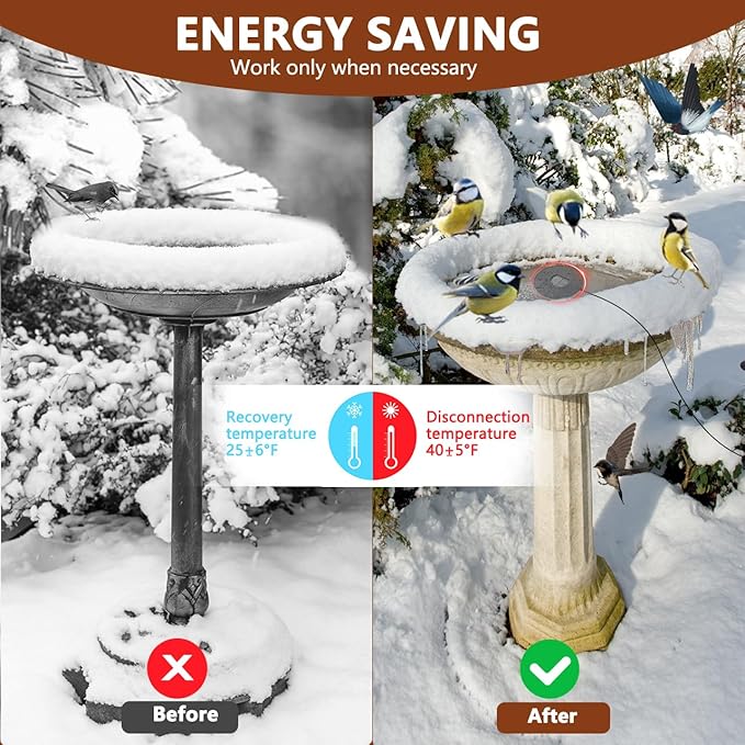 Bird Bath Heater Pond Heater 70W Shallow Water Pond deicer Energy-Saving, thermostatically Controlled Winter Outdoor with a Protective Socket Cover (Single ice Melter)
