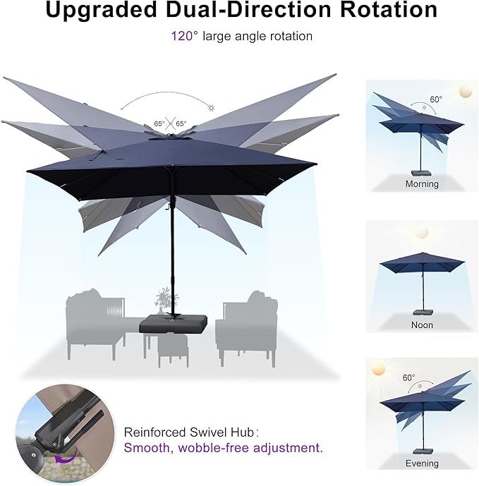 PURPLE LEAF 11.5' X 8' Left-right Tilting Outdoor Patio Umbrella Swivel Offset Cantilever Heavy Duty Rectangle Aluminum Umbrella with UV Resistant for Deck Pool Patio Backyard, Ocean Slate