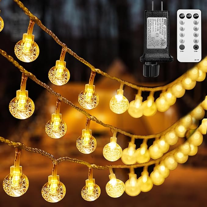 Globe String Lights 49.2 Feet 100 LED, Plug in Crystal Fairy String Lights with Remote Timer, 8 Modes Indoor Outdoor Hanging Globe Lights for Wedding Bedroom Classroom Patio Garden