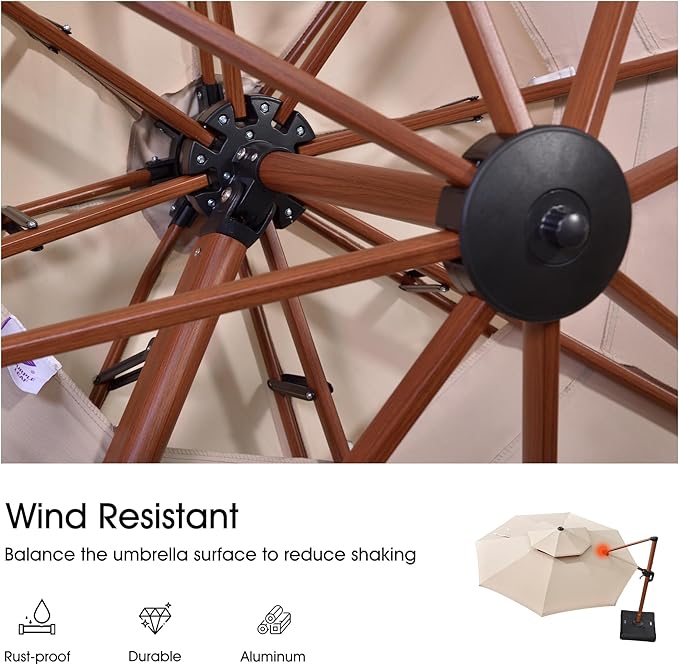 PURPLE LEAF 10ft Patio Umbrella with Base Outdoor Square Umbrella Large Cantilever Umbrellas Windproof Offset Heavy Duty Sun Umbrellas for Garden Deck Pool Patio, Beige