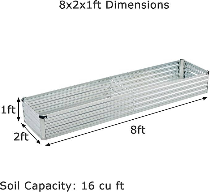 8x2x1ft(2 Pack) Galvanized Raised Garden Bed,Outdoor Planter Box Metal Patio Kit Planting Bed for Vegetables Flowers Herb,Silver