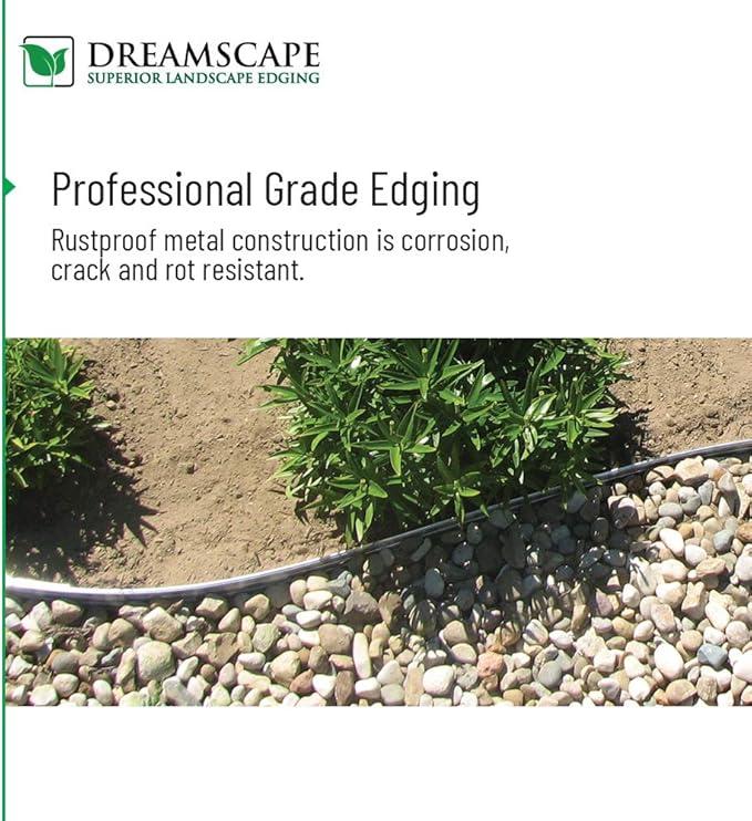 Dreamscape E-Z Edge Aluminum Landscape Edging - 4 Strips, 6ft Each (24ft Total), Black Painted - Professional Quality Landscaping Border, Metal Divider for Lawn, Garden, Flowerbed