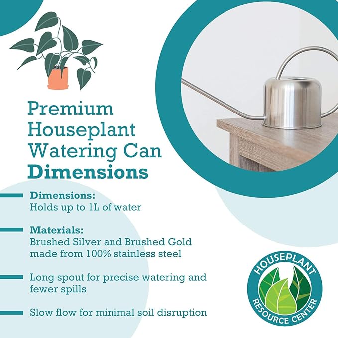 Stainless Steel Watering Can for Houseplants by Houseplant Resource Center | 1L Capacity for Indoor/Outdoor Plants in Brushed Gold