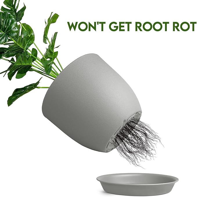 Plant Pots 8 Inch Set of 2, Flower Pots with Multi Mesh Drainage Holes, Planters for Indoor Outdoor Garden Plants and Flowers