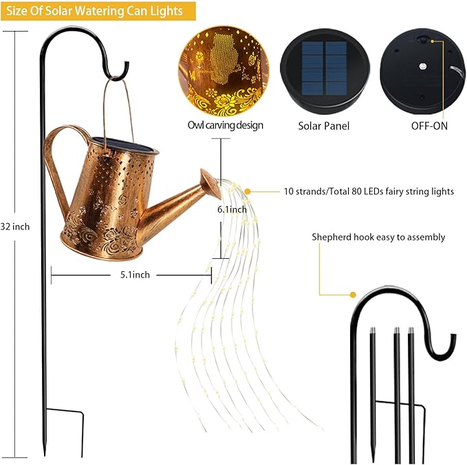 Solar Watering Can Lights, Unique Owl Gardening Gifts for Mom Women Grandma Birthday, Waterproof Large Hanging Solar Lantern for Outdoor Garden Patio Yard Pathway