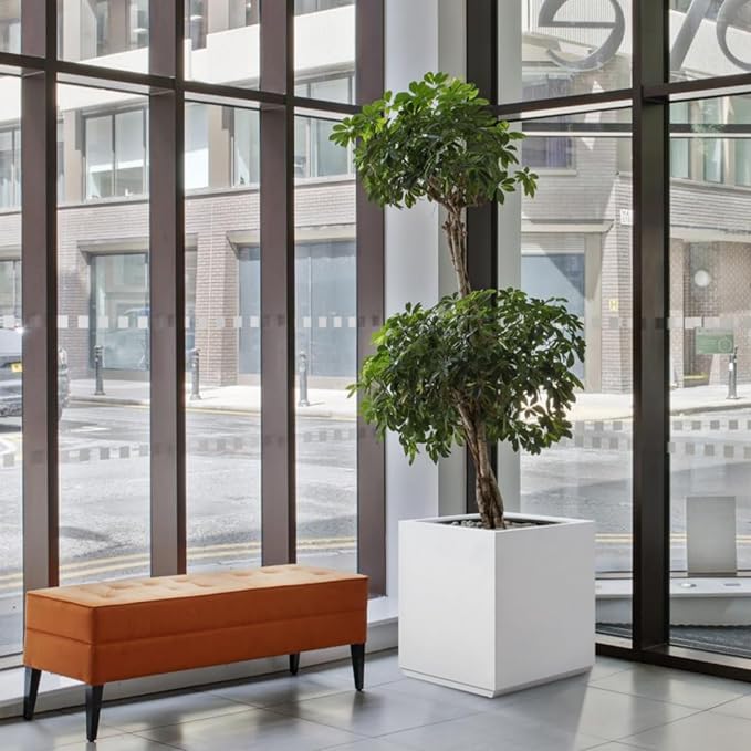 Metallic Heavy Cube Square Planter, No Assembly Required, Seamless Large Outdoor Planter, Tall Plants and Flowers 17'Lx17'Wx20'H 24lbs White