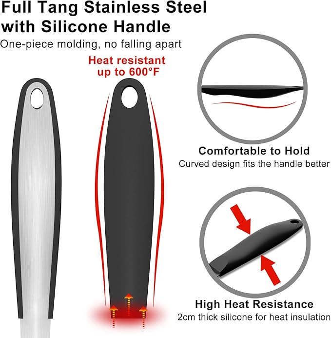 Grill Tools BBQ Accessories Set of 2, 15.8'' Heavy Duty Stainless Steel Grill Utensils with Grill Spatula and Fork, Full Tang Silicone Handle, Outdoor Grilling Tools Barbecue Accessories