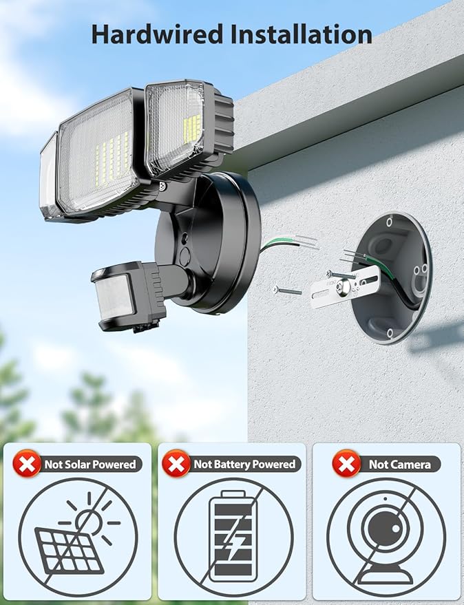 Olafus 80W Motion Sensor Outdoor Lights, 8000lm Hardwired Motion Flood Light Dusk to Dawn, IP65 Waterproof LED Security Floodlights, 6500K Motion Detector Lights for Outside, Black