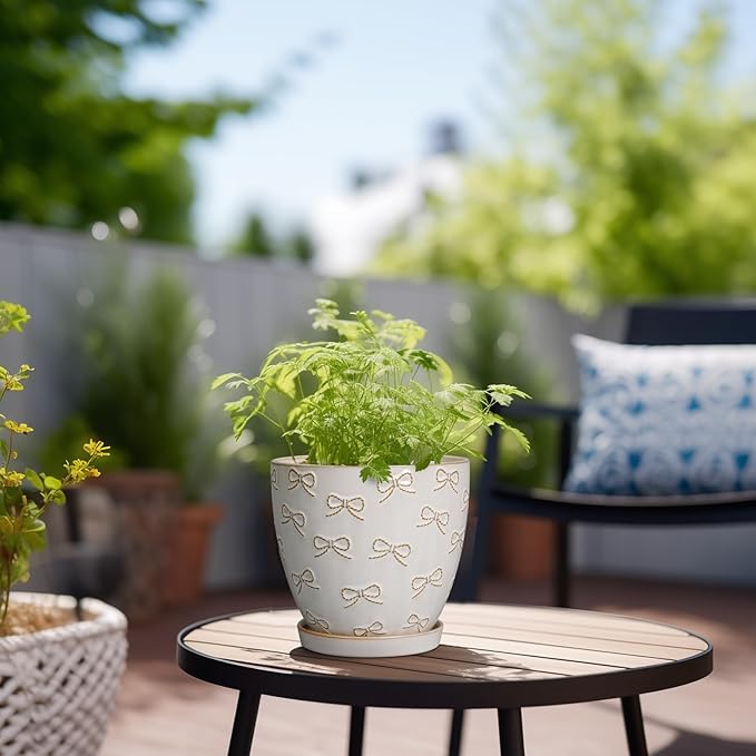 Ceramic Plant Pot 6.9 Inch - Ceramic Planter with Drainage Hole and Saucer Round Planter Flower Pot for Indoor Plants Outdoor Home Garden Office Decor White