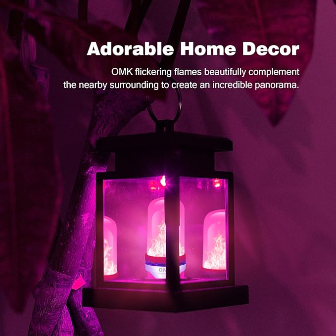 OMK 【Upgraded Pink Smaller LED Flame Light Bulbs - Flickering Light Bulbs with Gravity Sensing, E26 Base Fire Light Bulb, Indoor Outdoor Light Bulbs, Holiday Christmas Vintage Flame Bulb Decorations