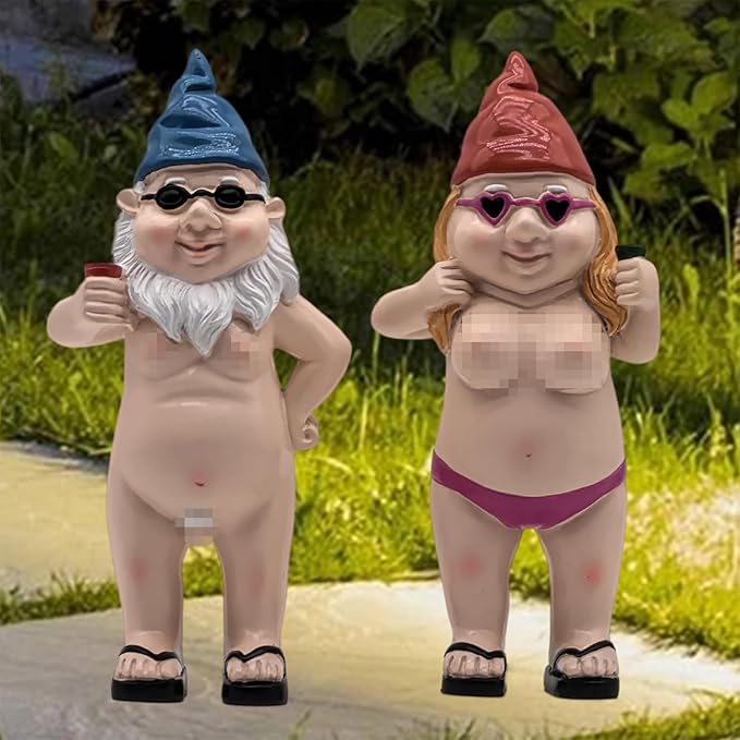 MINICAR 8'' H Gag Gnomes Statues Garden Outdoor Decor, Funny Dwarf Sculptures Yard Lawn Decorations, Naughty Gifts for Women Men, Set of 2