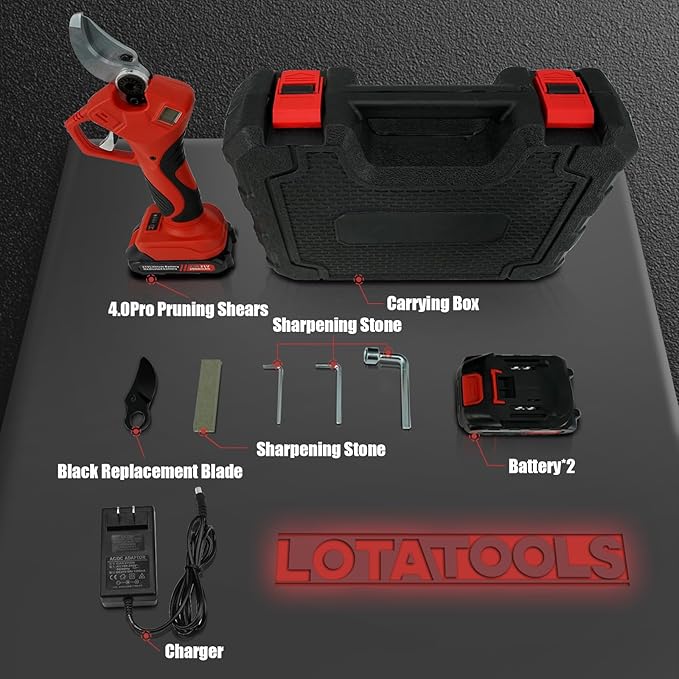 Electric Pruning Shears, 50mm 1.96" Cutting Diameter Cordless Power Pruner with 2Pcs Rechargeable Batteries, Tree Branch Cutter with SK7 High Carbon Steel Blade for Gardening Pruning