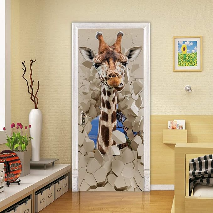 Door Wallpaper Self-Adhesive Door Poster 3D Door Picture Giraffe Door Film Photo Wallpaper Premium PVC Waterproof Door Sticker Wall Sticker for Bedroom Living Room Door Decoration Stickers 80 x 200 cm