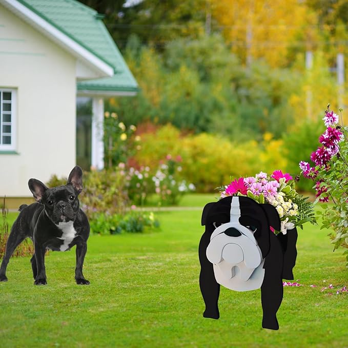 Black English Bulldog Dog Planter Plant Pots,Cute Garden Dog Flower Planter,Dog Planters Birthday Gifts for Women,Office,Indoor/Outdoor Decor（9.45 * 7.48 * 10.63in）
